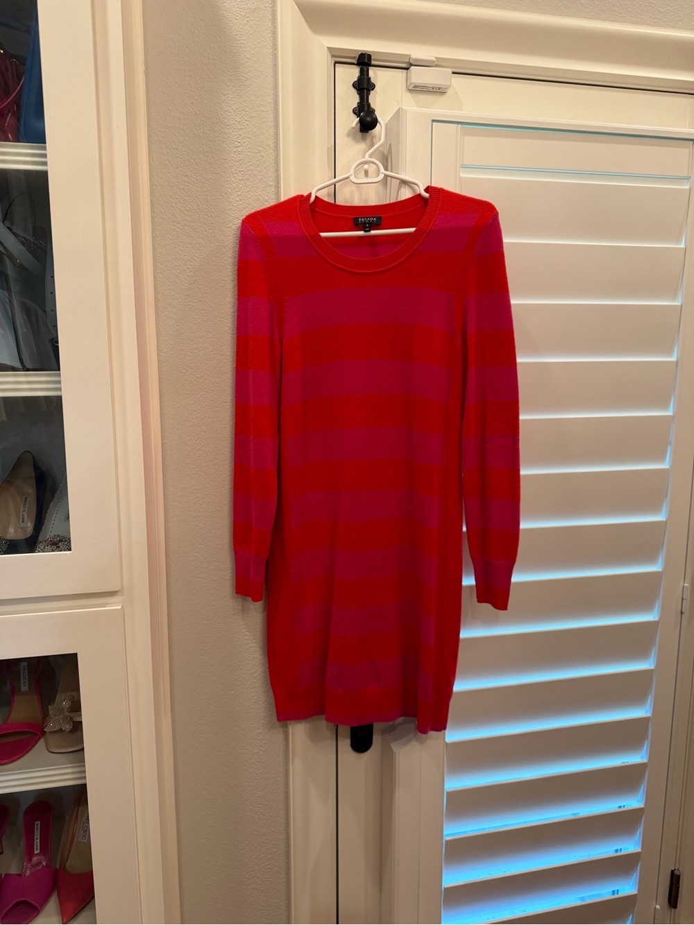 Escada Sport Striped Crewneck Sweater Dress - Red & Pink. Size Small